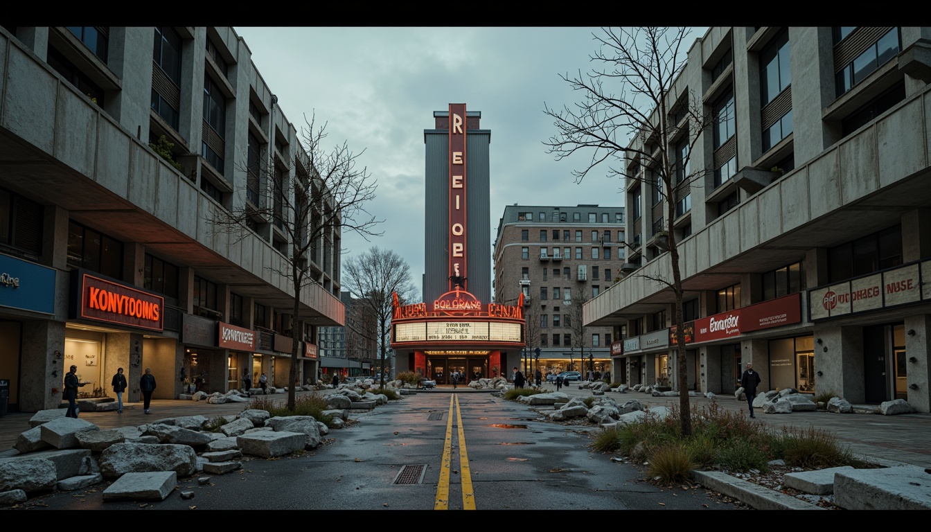 Prompt: Abandoned urban landscape, crumbling concrete walls, rusty metal beams, fragmented cityscape, distorted cinematic perspectives, deconstructivist architecture, fractured geometric forms, abstract expressionist colors, dynamic camera movements, high-contrast lighting, eerie atmosphere, abandoned movie theater, retro-futuristic neon signs, worn-out film reels, nostalgic cinematography, 3/4 composition, shallow depth of field, realistic textures, ambient occlusion.