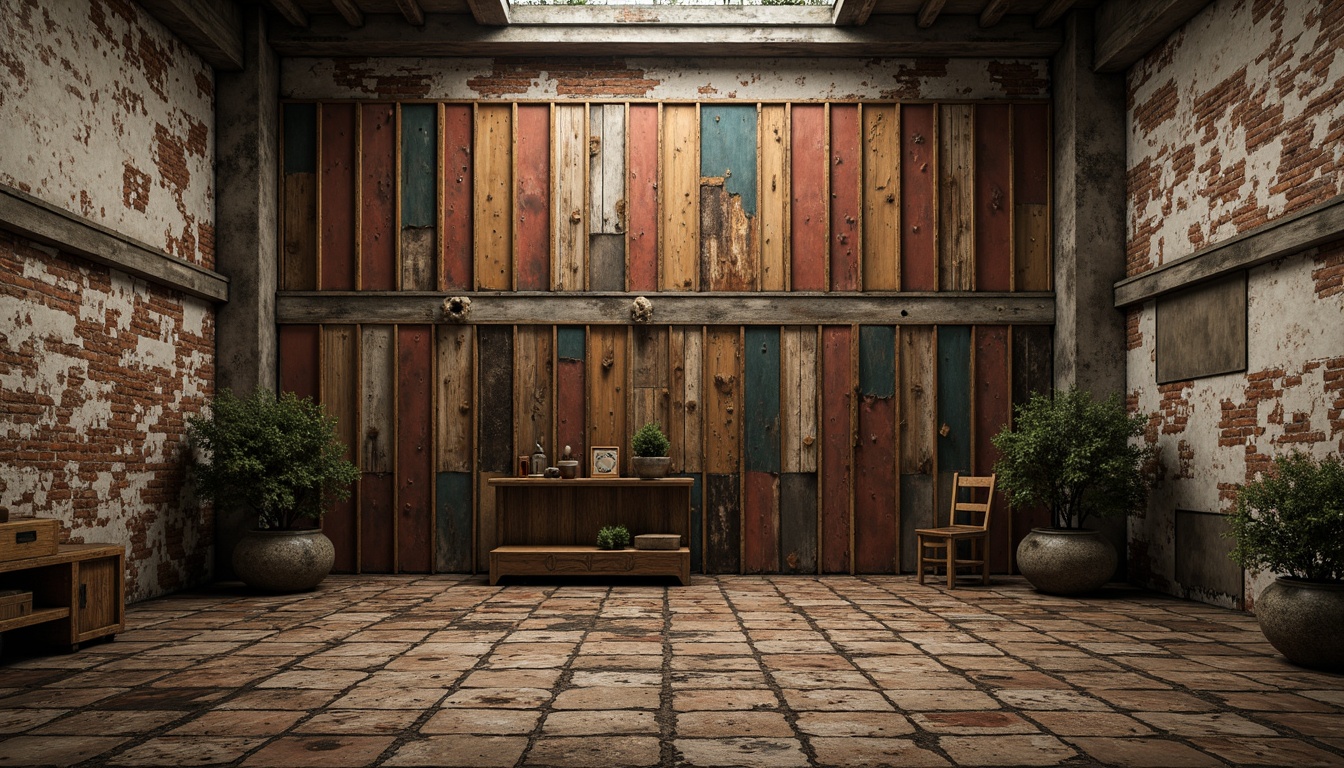 Prompt: Rustic wooden planks, distressed metal sheets, rough stone walls, peeling paint effects, vintage brick textures, worn concrete floors, intricate ceramic tiles, ornate fabric patterns, shimmering metallic coatings, glossy reflective surfaces, matte finish contrasts, 1/1 composition, shallow depth of field, warm soft lighting, cinematic color grading.