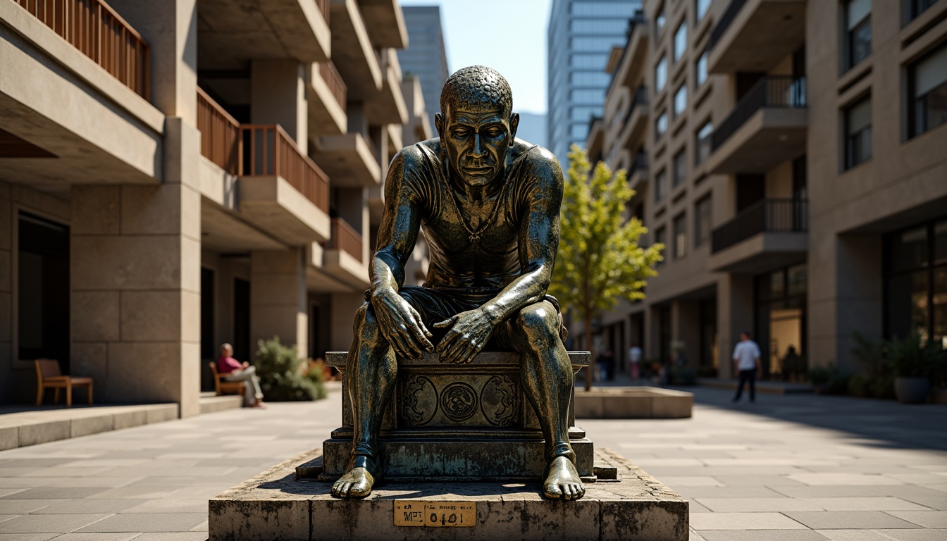 Prompt: Ancient bronze statue, weathered patina, ornate details, intricate patterns, luxurious feel, warm golden tones, metallic sheen, distressed texture, industrial architecture, brutalist design, urban landscape, city square, natural light, dramatic shadows, low-angle shot, 1/1 composition, high contrast, ambient occlusion.