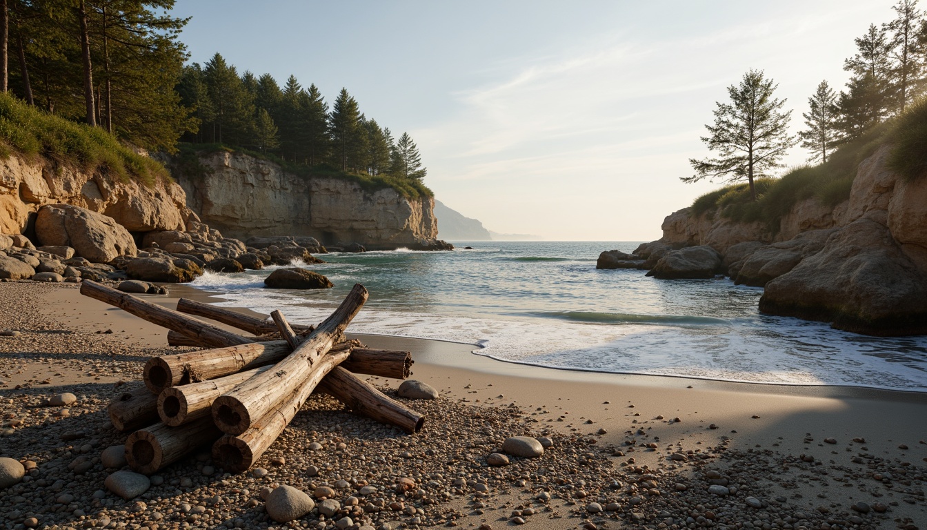 Prompt: Weathered driftwood, ocean-battered rocks, sandy dunes, pebbled shores, rough-hewn cliffs, tidal pools, seaweed-covered reefs, ocean-worn piers, distressed wooden planks, rusty nautical equipment, sea-salted ropes, vintage marine artifacts, beachy pathways, soft warm lighting, shallow depth of field, 1/1 composition, panoramic view, realistic textures, ambient occlusion.