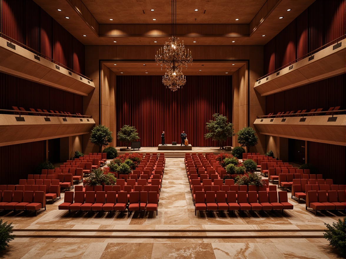 Prompt: Luxurious concert hall, rich wood accents, velvety drapes, polished marble floors, ornate chandeliers, tiered seating, sound-absorbing panels, acoustic diffusers, state-of-the-art sound systems, premium speakers, subtle warm lighting, intimate atmosphere, perfect reverberation, precise sound reflection, 1/1 composition, shallow depth of field, soft focus, realistic textures.