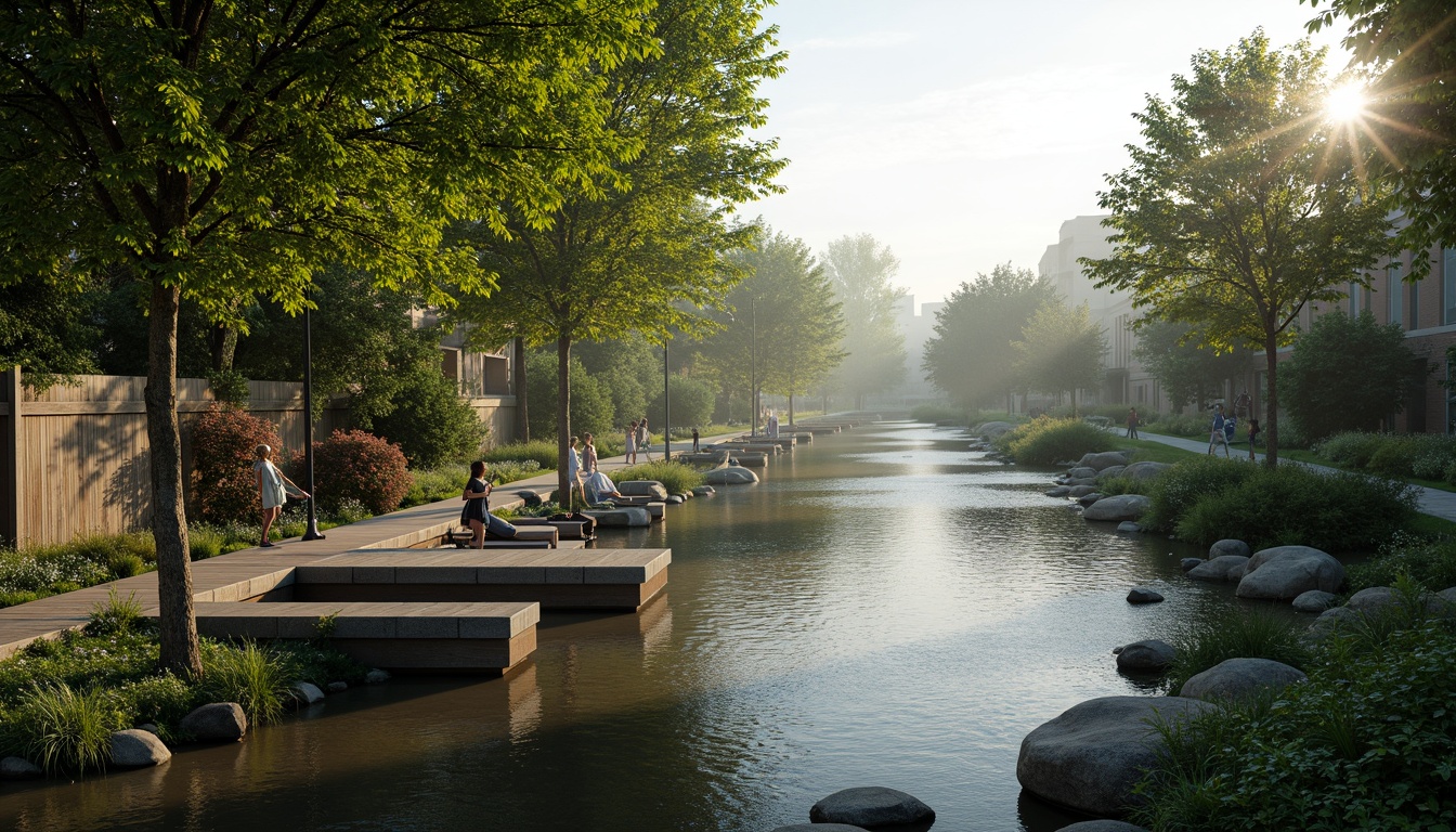 Prompt: Riverbank scenery, lush green vegetation, serene water flow, wooden docks, sailboats, fishing nets, rustic stone walls, natural rock formations, meandering river paths, tranquil atmosphere, warm sunlight, soft misty lighting, shallow depth of field, 2/3 composition, panoramic view, realistic textures, ambient occlusion.