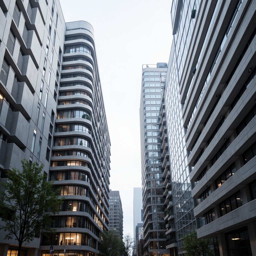 Prompt: Curved building facades, metallic silver accents, polished chrome details, monochromatic color palette, sleek glass windows, minimalist ornamentation, aerodynamic shapes, futuristic skyscrapers, urban cityscape, morning misty atmosphere, soft diffused lighting, shallow depth of field, 1/1 composition, realistic reflections, ambient occlusion.