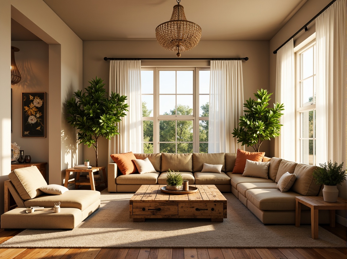 Prompt: Cozy living room, plush velvet sofa, warm beige walls, rich wood flooring, soft golden lighting, elegant chandelier, comfortable throw pillows, rustic wooden coffee table, vibrant green plants, floor-to-ceiling windows, sheer white curtains, modern minimalist decor, inviting atmosphere, relaxing ambiance, 1/1 composition, shallow depth of field, soft focus, realistic textures.