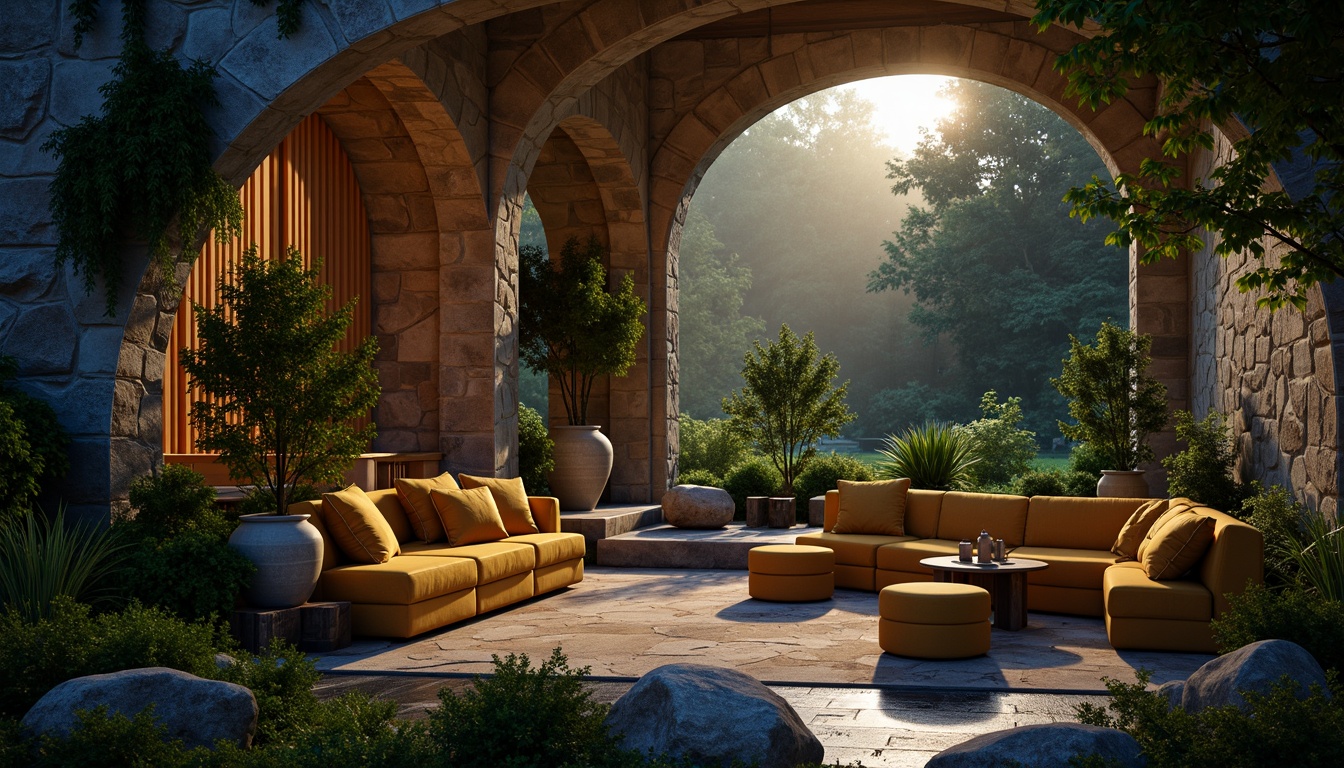 Prompt: Richly textured background, warm earthy tones, deep blues and greens, natural stone accents, wooden furniture, plush velvet fabrics, soft golden lighting, atmospheric mist, 1/2 composition, intimate warm atmosphere, realistic material textures, subtle color gradations, harmonious color balance.