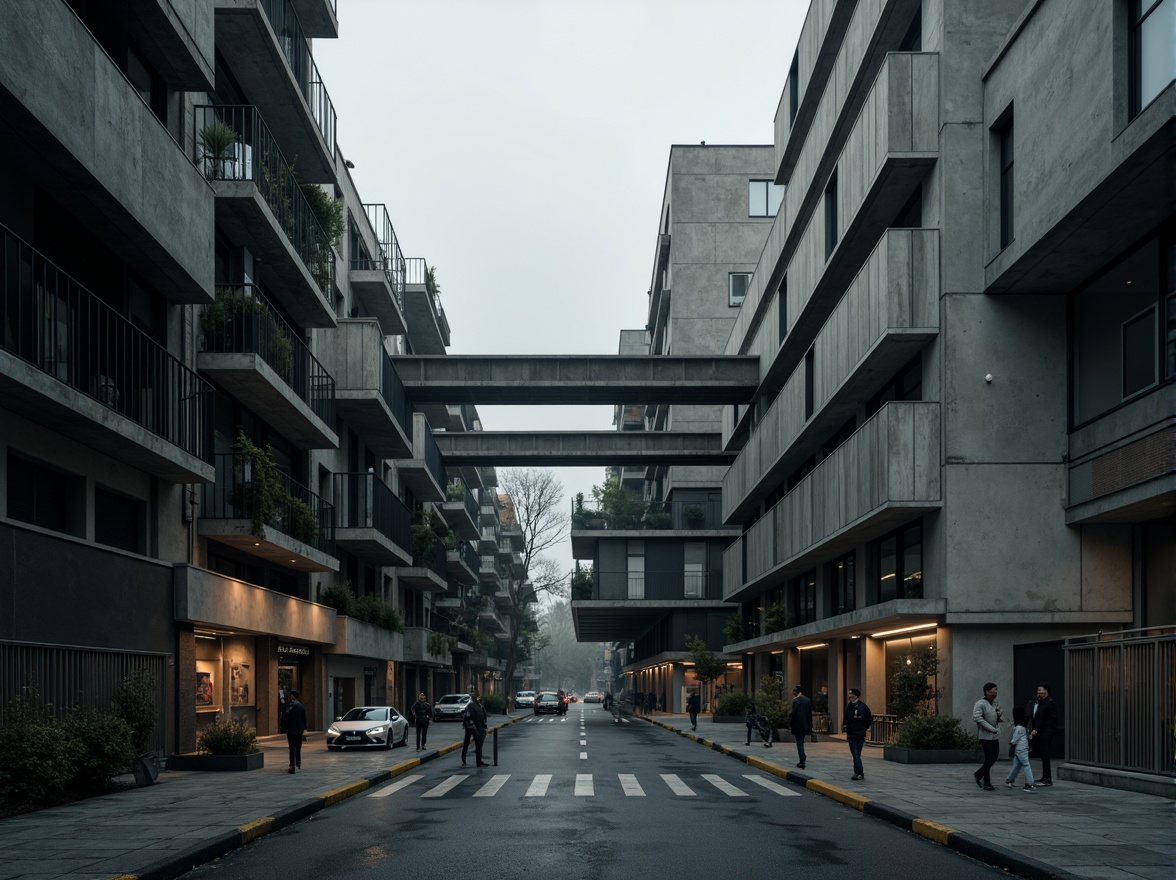 Prompt: Industrial distribution center, brutalist architecture style, exposed concrete structures, rugged textures, functional design, raw metal frameworks, minimalist aesthetic, urban cityscape, overcast sky, dramatic lighting, deep shadows, low-angle shot, cinematic composition, atmospheric haze, realistic materials, high-contrast rendering.