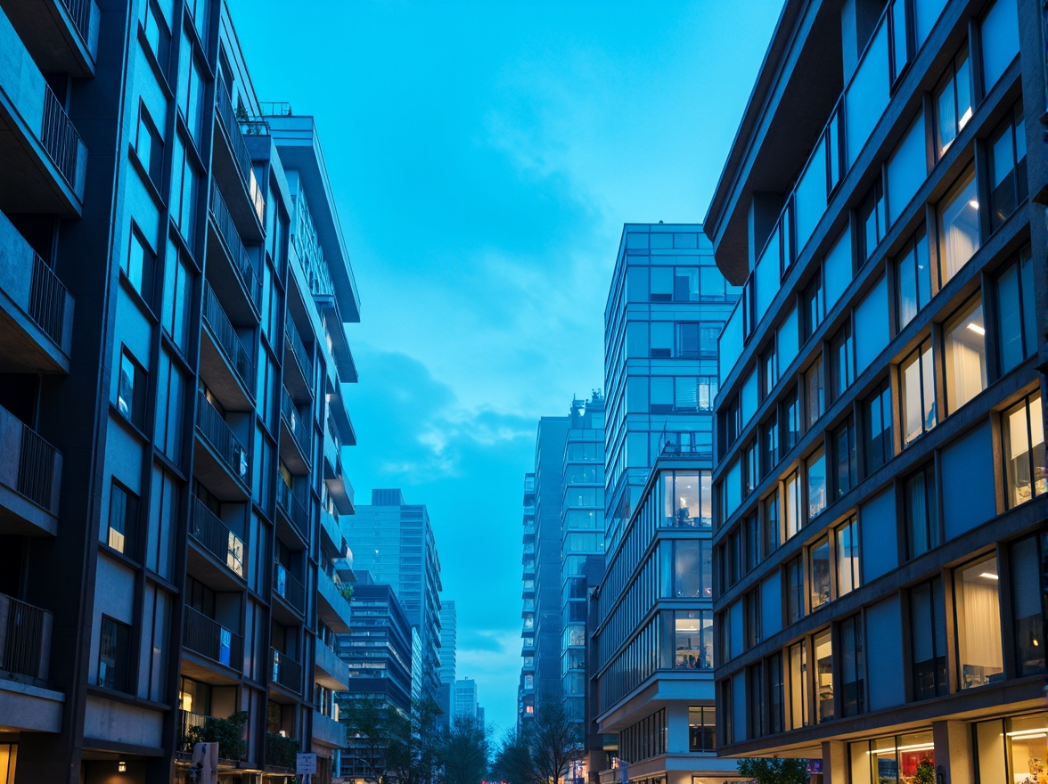 Prompt: Vibrant azure hues, bold contrast colors, sleek modern architecture, glass facades, metallic accents, abstract geometric patterns, soft ambient lighting, dramatic shadows, urban cityscape, misty morning atmosphere, atmospheric perspective, 1/2 composition, high-key tone, luminous materials, iridescent finishes, electric blue undertones, deep navy blues, pastel whites, creamy textures.