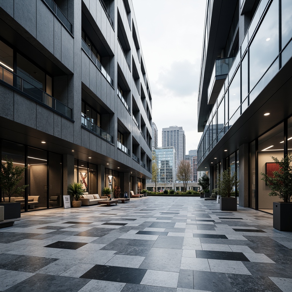 Prompt: Sleek modern building, curved lines, metallic accents, monochromatic color scheme, dark grey tones, chrome finishes, polished marble floors, minimalist decor, floor-to-ceiling windows, urban cityscape, cloudy day, soft natural light, shallow depth of field, 1/1 composition, realistic reflections, ambient occlusion.