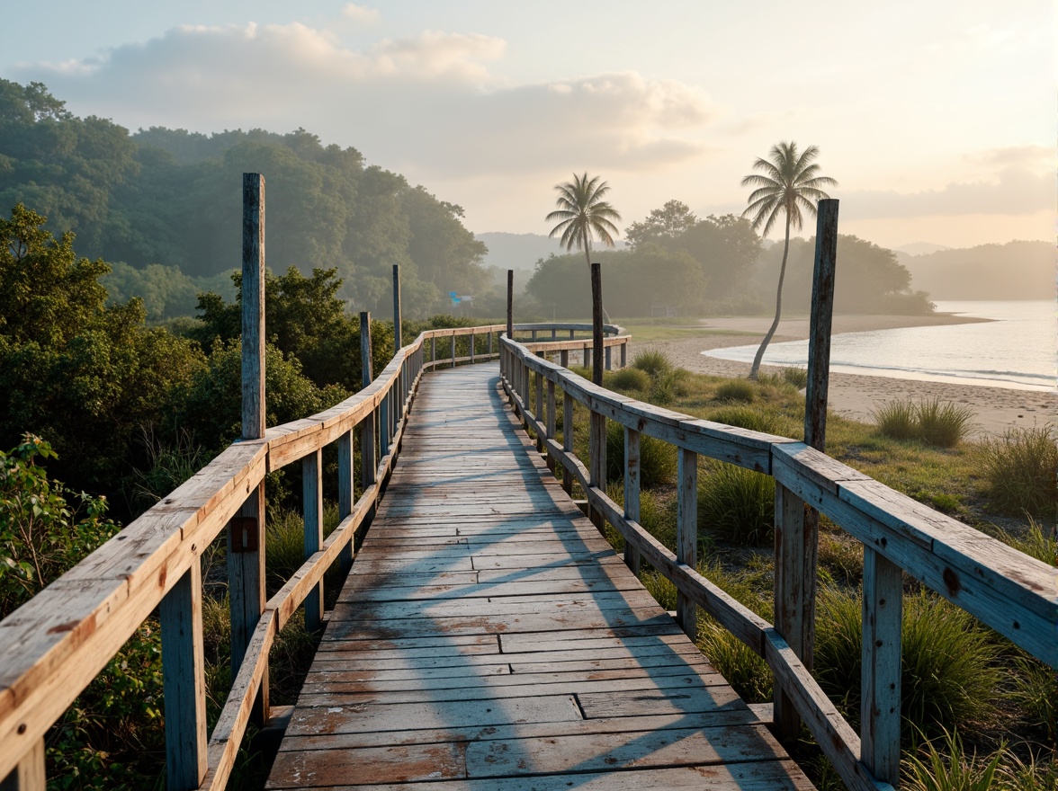 Prompt: Weathered wooden docks, rusty metal railings, ocean-inspired color palette, driftwood accents, recycled glass tiles, sea-salt weathered concrete, coral reef patterns, coastal vegetation, mangrove forests, sandy beaches, tidal flats, misty morning light, soft warm glow, 1/2 composition, shallow depth of field, natural textures, ambient occlusion.