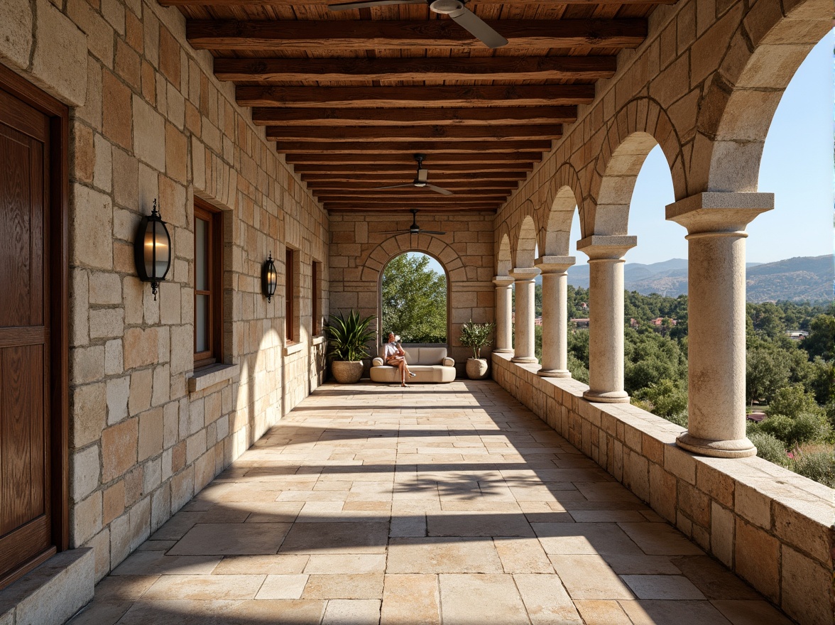 Prompt: Rustic stone walls, wooden beams, earthy tones, curved arches, ornate carvings, intricate stonework, regional cultural influences, traditional building techniques, natural materials, earthy scent, warm ambient lighting, shallow depth of field, 1/1 composition, realistic textures, ambient occlusion, Mediterranean landscape, rolling hills, olive trees, bright blue sky, sunny day.Let me know if this meets your requirements!