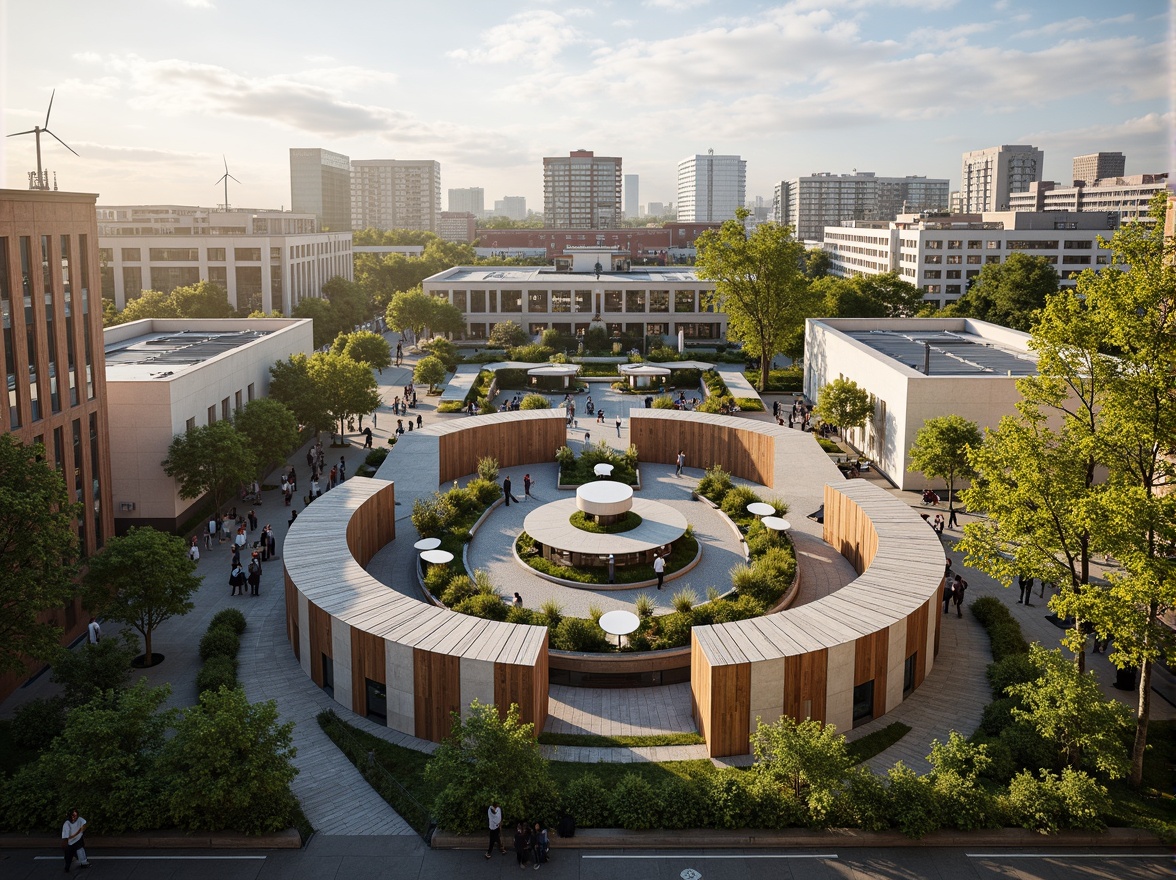 Prompt: Eco-friendly transportation hub, natural stone walls, reclaimed wood accents, living green roofs, solar panels, wind turbines, energy-efficient systems, modern minimalist architecture, angular lines, curved shapes, vast open spaces, bustling activity, urban jungle, cityscape, natural light pouring in, soft warm ambiance, shallow depth of field, 3/4 composition, panoramic view, realistic textures, ambient occlusion.Let me know if this meets your requirements!