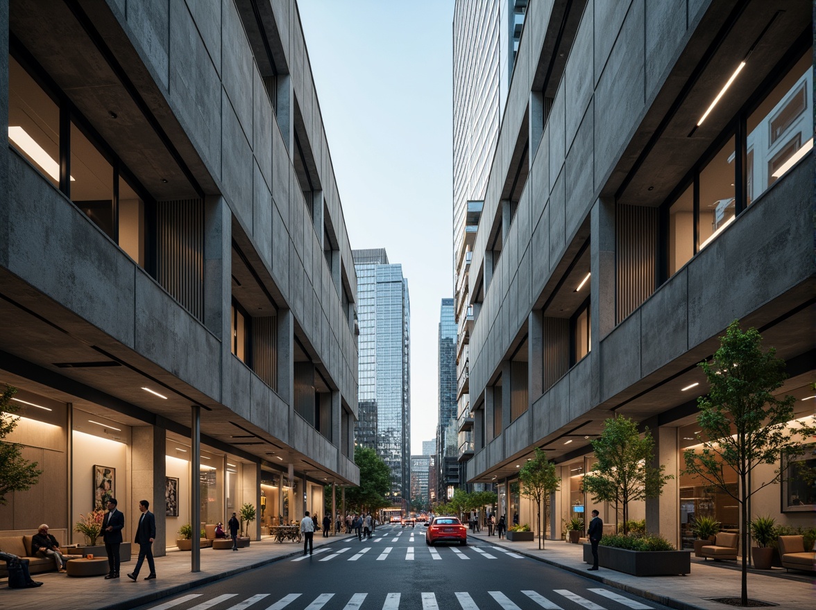 Prompt: Symmetrical buildings, brutalist architecture, raw concrete textures, industrial pipes, minimalist decor, open floor plans, modular furniture, functional spaces, natural light filtering, urban cityscape, busy streets, modern skyscrapers, geometric shapes, 3D grid structures, futuristic ambiance, high contrast lighting, dramatic shadows, 1/2 composition, low angle shots, cinematic atmosphere.