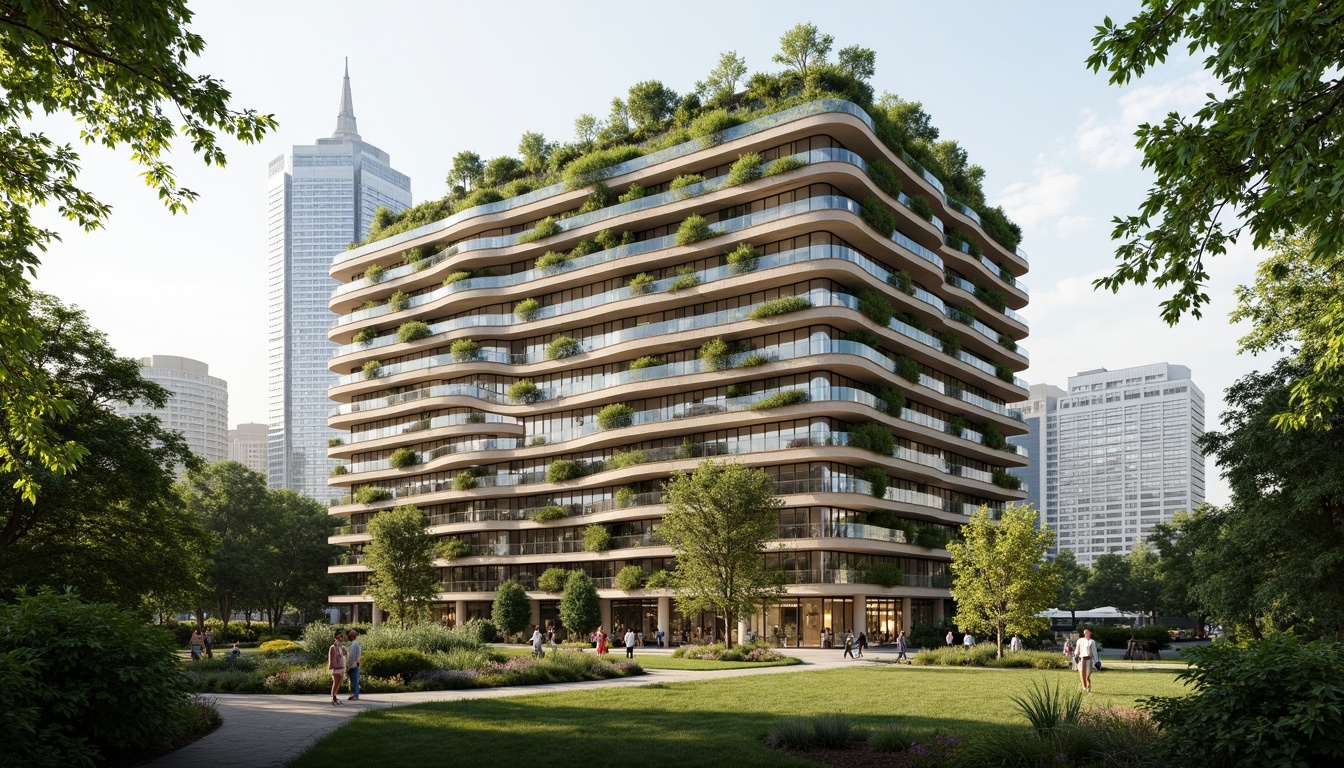 Prompt: Eco-friendly skyscraper, green roofs, solar panels, wind turbines, rainwater harvesting systems, recycled materials, low-carbon footprint, energy-efficient appliances, natural ventilation, abundant daylight, organic gardens, urban farming, bamboo flooring, reclaimed wood accents, living walls, biophilic design, minimalist decor, soft warm lighting, shallow depth of field, 3/4 composition, panoramic view, realistic textures, ambient occlusion.