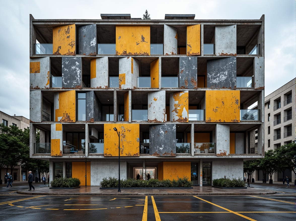 Prompt: Deconstructed gymnasium facade, fragmented shapes, irregular forms, bold color contrasts, metallic materials, distressed textures, abstract patterns, geometric anomalies, industrial chic aesthetic, urban landscape, overcast sky, dramatic shadows, high-contrast lighting, 1/2 composition, Dutch angle shot, realistic reflections, ambient occlusion.