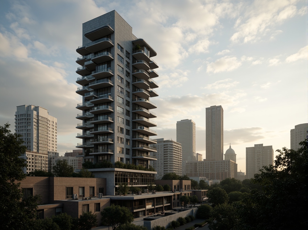 Prompt: Sleek watchtower, modernist fa\u00e7ade design, geometric patterns, clean lines, minimalist aesthetic, industrial materials, exposed concrete, steel beams, glass balconies, cantilevered roofs, urban landscape, cityscape views, afternoon sunlight, dramatic shadows, high contrast, 1/2 composition, symmetrical framing, moody atmosphere, cinematic lighting.