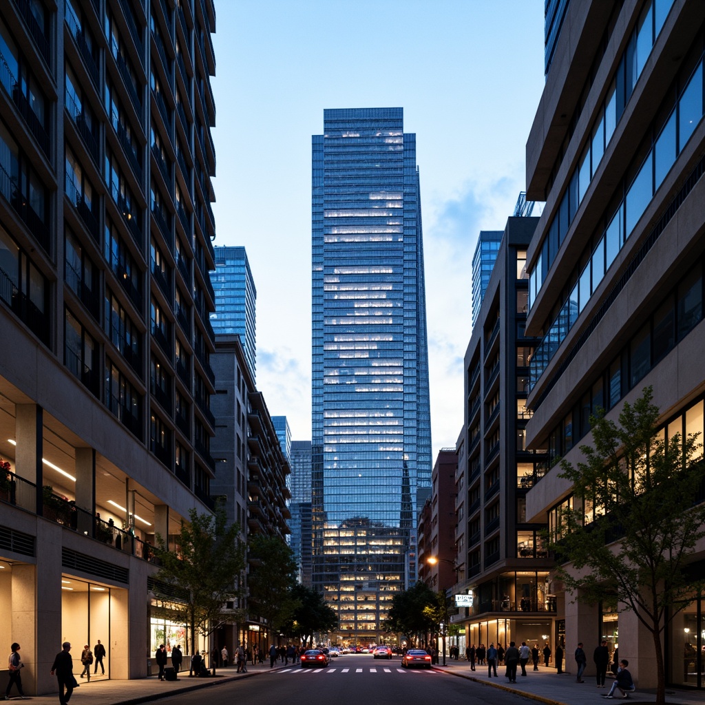 Prompt: Monochromatic skyscrapers, metallic accents, sleek glass towers, minimalist balconies, urban cityscape, bustling streets, contemporary architecture, bold color blocking, abstract geometric patterns, brutalist concrete structures, industrial chic aesthetics, neon lights at dusk, cinematic atmosphere, shallow depth of field, 2/3 composition, low-angle shot, high-contrast lighting, realistic reflections, ambient occlusion.