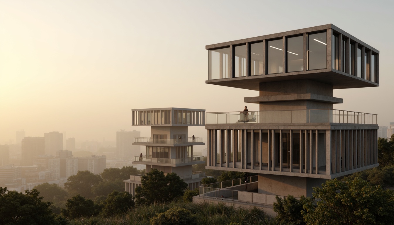 Prompt: Sleek watchtowers, modernist architecture, minimalist design, clean lines, rectangular forms, industrial materials, steel beams, concrete foundations, glass windows, metallic accents, functional simplicity, brutalist aesthetic, urban landscape, city skyline, misty morning, warm golden lighting, shallow depth of field, 1/2 composition, dramatic shadows, high contrast, realistic textures.