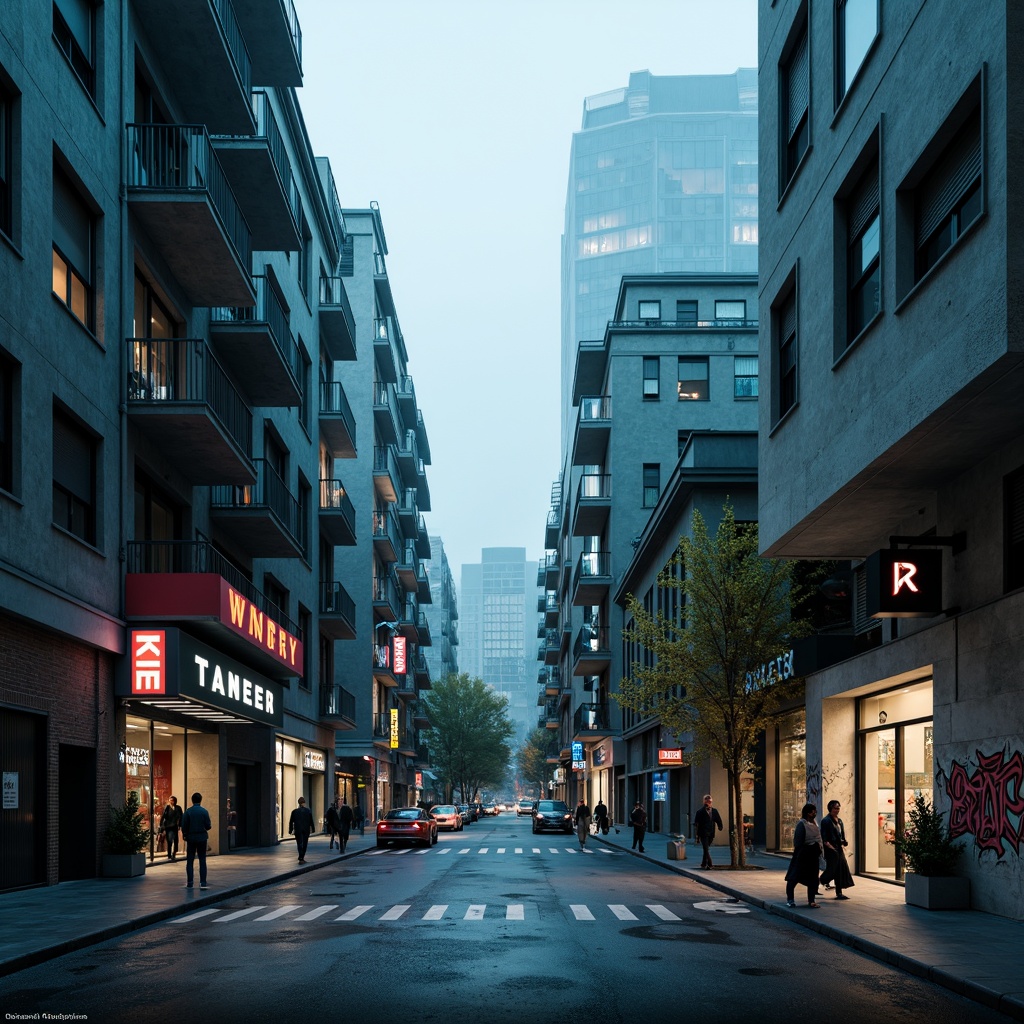 Prompt: Urban brutalist landscape, concrete jungle, rugged textures, industrial tones, futuristic charging stations, angular metal structures, exposed ductwork, raw concrete walls, minimalist signage, urban graffiti, moody lighting, dramatic shadows, 1/1 composition, high contrast ratio, gritty realistic render, atmospheric fog effects, cold blue color palette, modern cityscape, busy streets, eclectic architecture, vibrant street art.