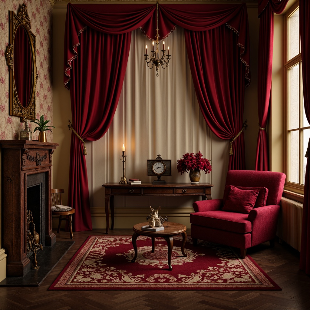 Prompt: Rich plum hues, luxurious velvet fabrics, soft golden lighting, ornate antique furniture, lavish drapery, bold crimson accents, warm beige backgrounds, subtle berry undertones, delicate lace textures, romantic Victorian-era inspirations, whimsical floral patterns, elegant script typography, vintage perfume bottles, mysterious candlelit ambiance, dramatic chiaroscuro shading, 1/2 composition, cinematic color grading.