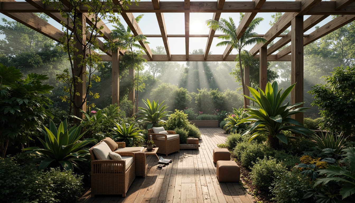 Prompt: Naturalistic greenhouse, lush tropical plants, misty atmosphere, wooden trellises, climbing vines, rattan furniture, earthy tones, organic shapes, sustainable materials, energy-efficient systems, solar panels, rainwater harvesting, living walls, green roofs, natural ventilation, soft diffused light, warm ambiance, 1/1 composition, intimate perspective, realistic textures, ambient occlusion.Let me know if you need any adjustments!