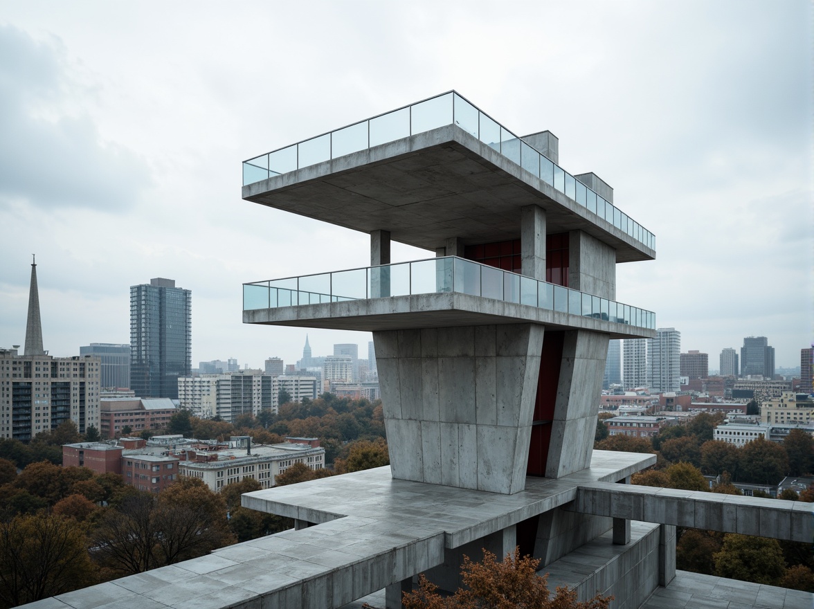 Prompt: Sleek watchtower, modernist architecture, industrial materials, exposed steel beams, concrete foundations, geometric shapes, angular lines, minimalist design, functional simplicity, urban cityscape, metropolitan skyline, cloudy day, soft diffused lighting, shallow depth of field, 1/1 composition, realistic textures, ambient occlusion, brutalist elements, raw concrete surfaces, metallic accents, avant-garde aesthetics.