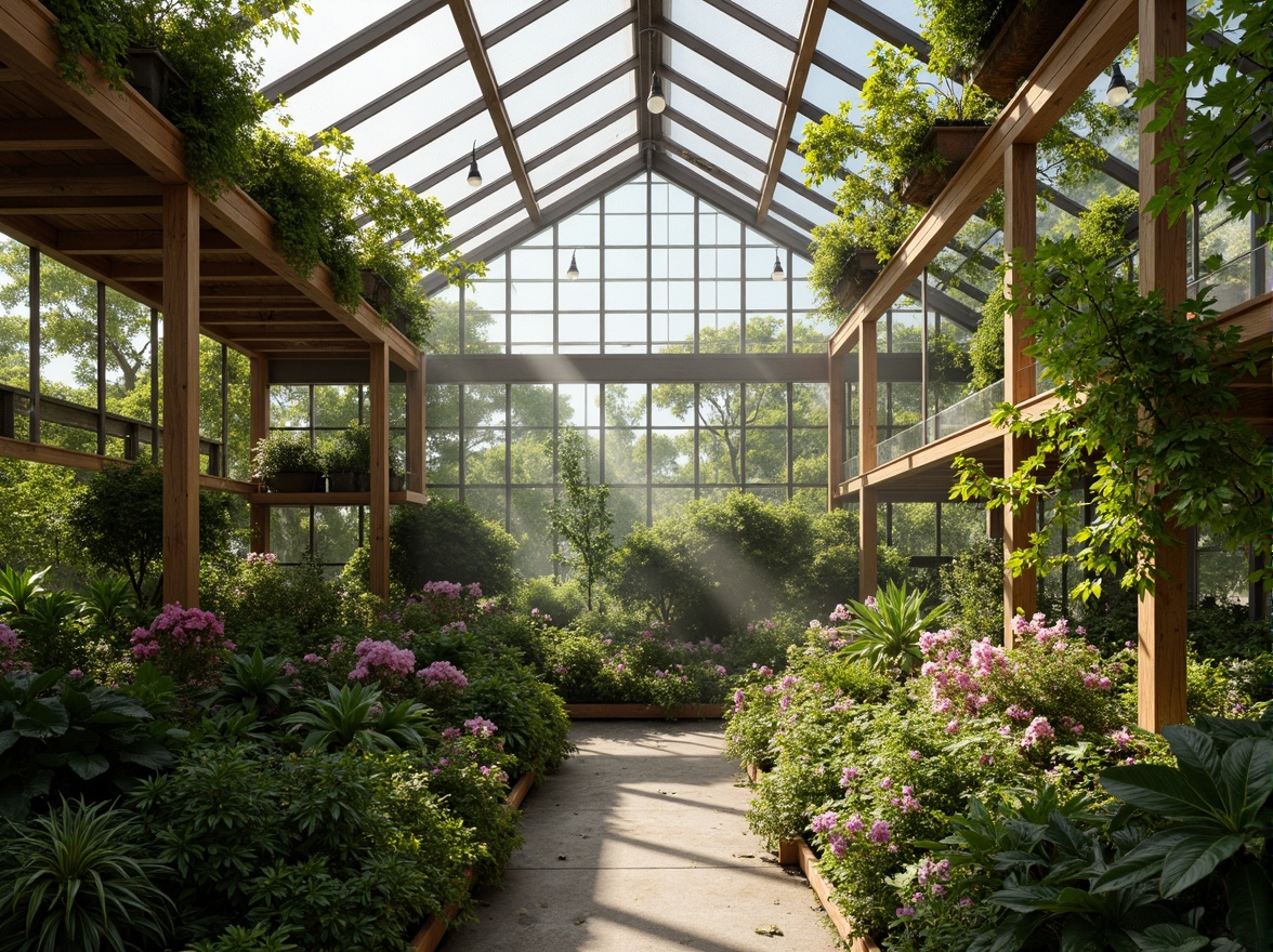 Prompt: Vibrant greenhouse interior, lush green foliage, natural light filtering, warm earthy tones, wooden trellises, steel beams, misting systems, humid atmosphere, exotic plants, colorful blooms, subtle color gradients, pastel hues, monochromatic scheme, contrasting accents, harmonious palette, soothing ambiance, calming atmosphere, soft diffused lighting, 1/1 composition, intimate framing, realistic textures, ambient occlusion.