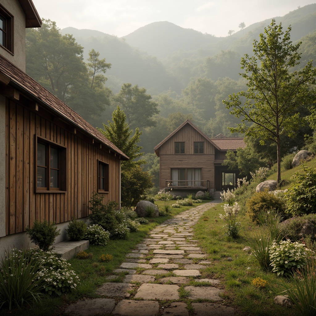 Prompt: Rustic countryside, warm earthy tones, muted greens, weathered wood textures, natural stone walls, vintage farmhouses, rolling hills, misty mornings, soft diffused lighting, shallow depth of field, 1/2 composition, atmospheric perspective, realistic brushstrokes, subtle color gradations, harmonious palette, nostalgic mood, traditional regionalism style, folk-inspired patterns, distressed finishes, aged metal accents.