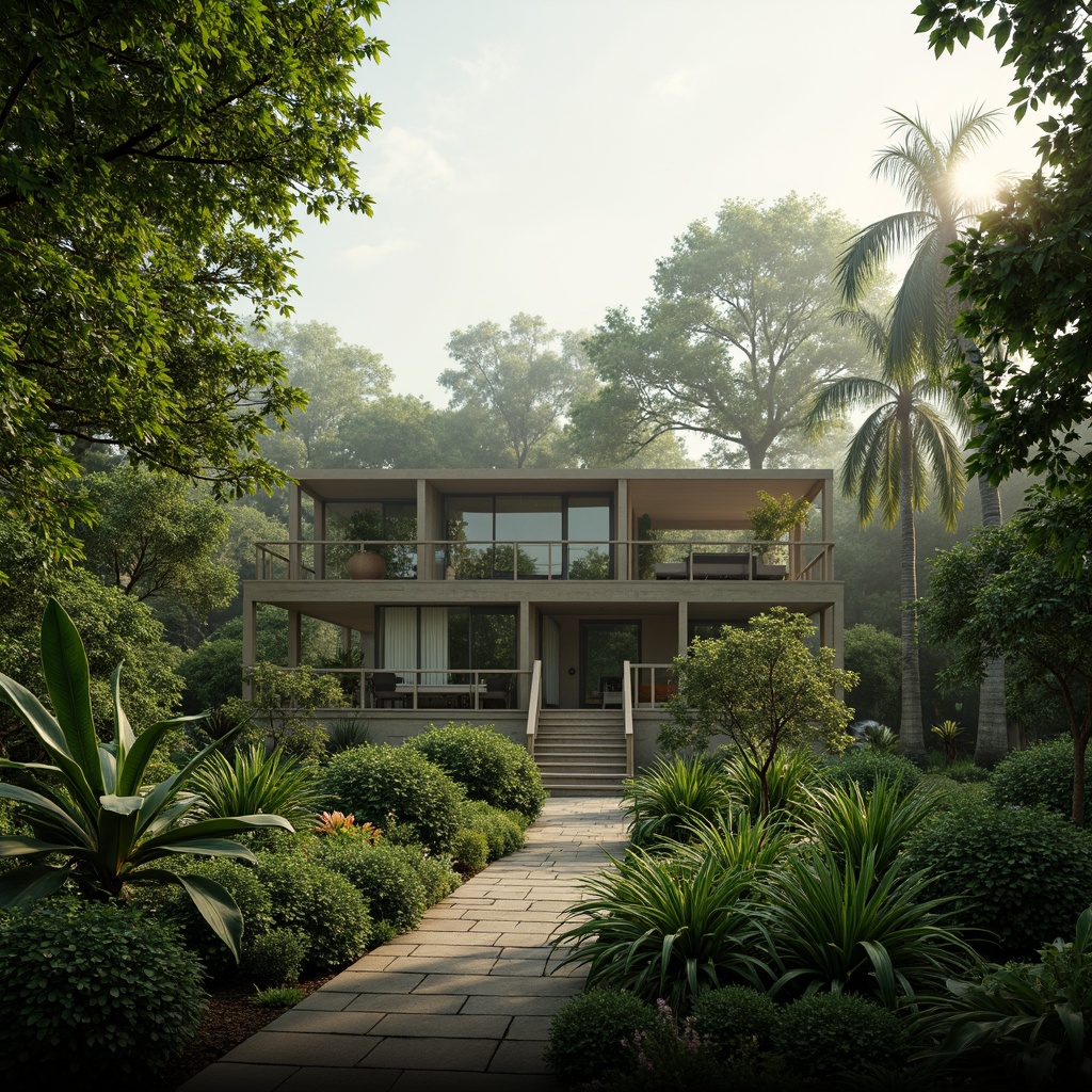 Prompt: Lush greenery, tropical plants, natural ventilation, abundant sunlight, passive solar design, recycled materials, energy-efficient systems, rainwater harvesting, grey water reuse, composting toilets, living walls, green roofs, organic gardens, misty atmosphere, soft warm lighting, shallow depth of field, 3/4 composition, panoramic view, realistic textures, ambient occlusion.