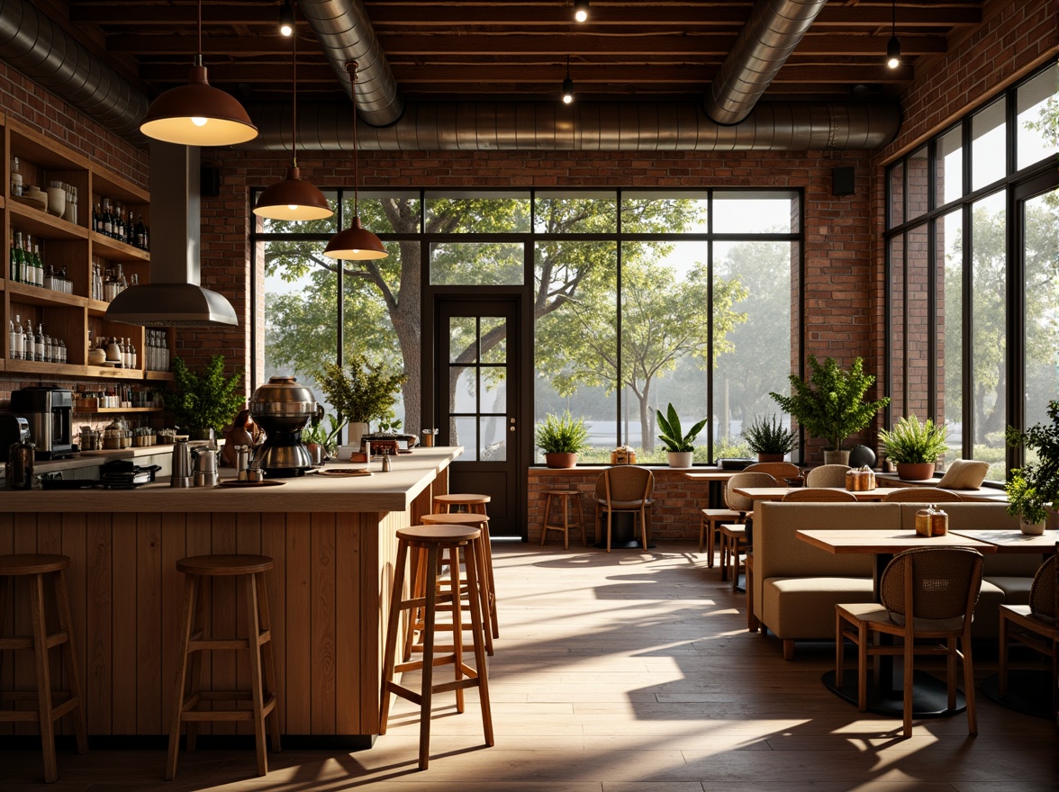 Prompt: Cozy coffee shop interior, warm wooden decor, comfortable seating areas, soft warm lighting, pendant lamps, metal shades, industrial-chic fixtures, natural daylight, large windows, glass doors, brick walls, modern minimalism, warm color scheme, relaxing ambiance, intimate atmosphere, subtle shadows, 1/2 composition, realistic textures, ambient occlusion.