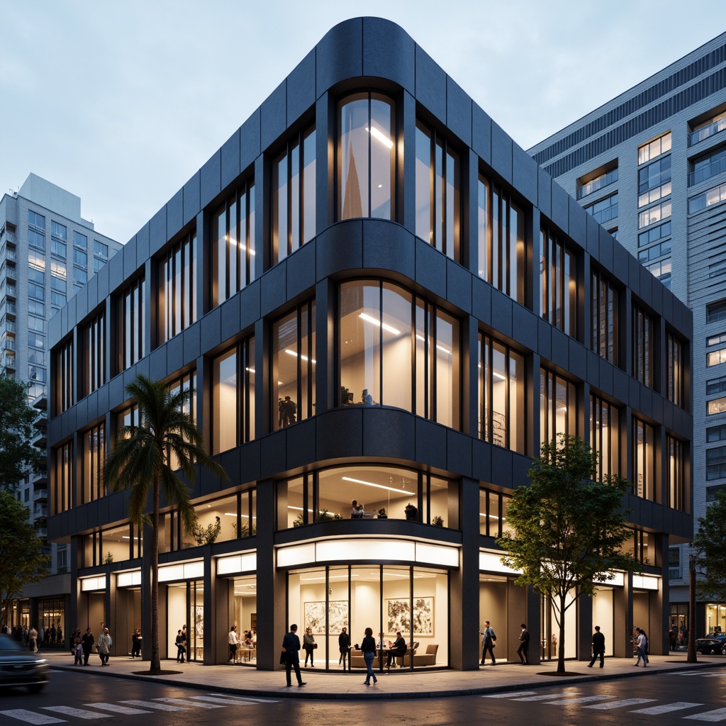 Prompt: Curved bank facade, streamlined moderne style, horizontal lines, minimalist ornamentation, neutral color palette, polished granite walls, anodized aluminum frames, floor-to-ceiling glass windows, cantilevered canopies, geometric patterning, subtle LED lighting, shallow depth of field, 1/1 composition, realistic reflections, ambient occlusion, urban cityscape, morning misty atmosphere, soft warm lighting.