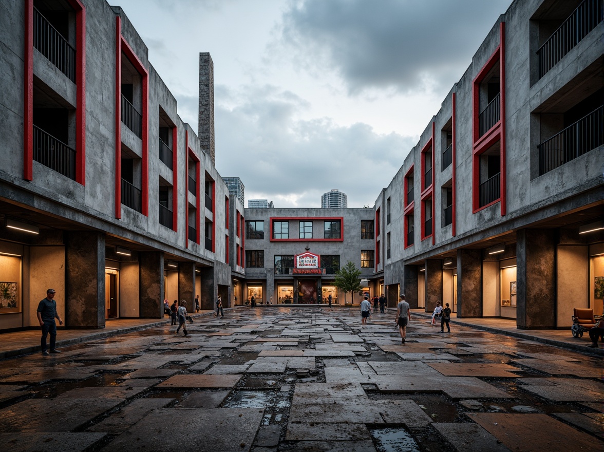 Prompt: Deconstructed gymnasium facade, fragmented architectural forms, irregular shapes, bold color contrasts, exposed metal beams, raw concrete textures, industrial-style lighting fixtures, abstract geometric patterns, dynamic angular lines, futuristic atmosphere, urban cityscape background, overcast sky with dramatic clouds, high-contrast shadows, 1/1 composition, symmetrical framing, cinematic lighting, realistic materials, ambient occlusion.