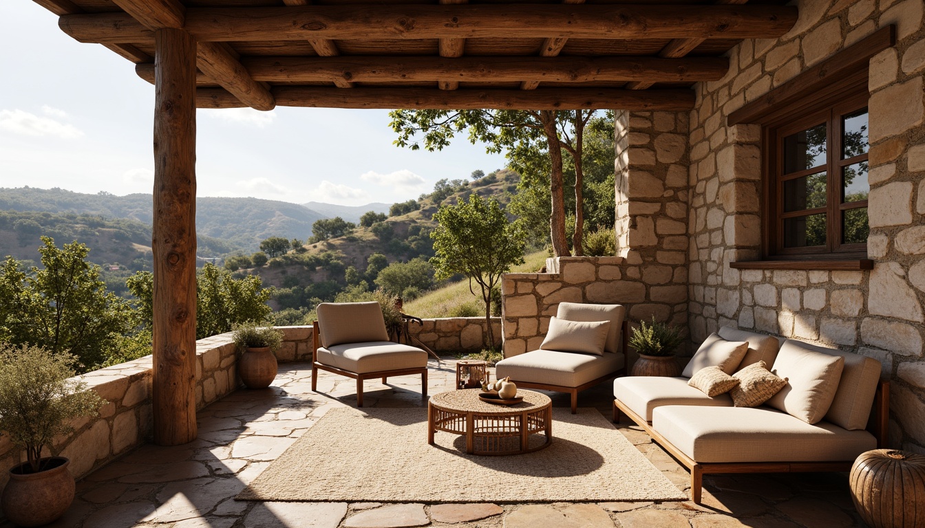 Prompt: Rustic rural landscape, rolling hills, wooden farmhouses, stone walls, terra cotta roofs, earthy color palette, natural stonework, wooden beams, vintage metal decorations, reclaimed wood accents, woven wicker furniture, linen textiles, botanical patterns, soft warm lighting, shallow depth of field, 1/2 composition, realistic textures, ambient occlusion.