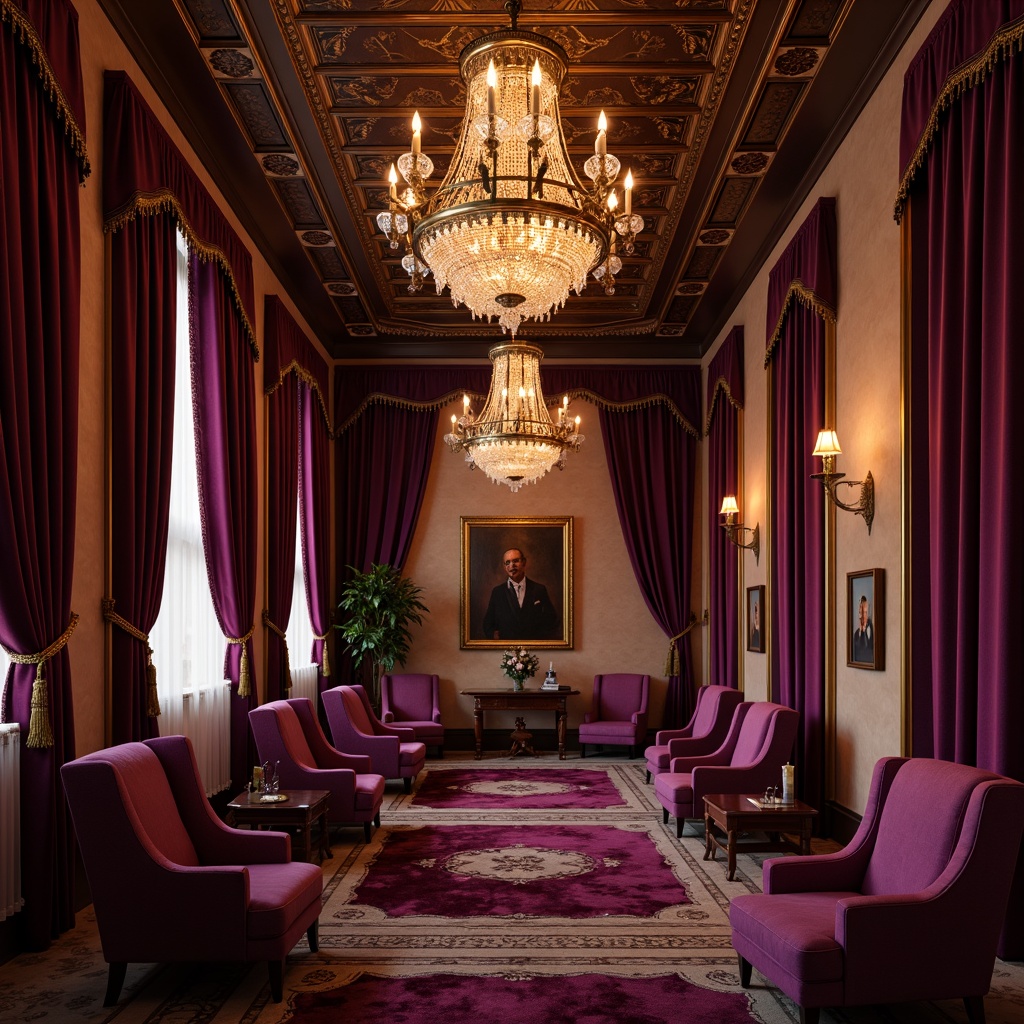 Prompt: Rich plum hues, luxurious velvet fabrics, ornate golden accents, lavish crystal chandeliers, opulent drapery, regal purple undertones, warm beige backgrounds, soft peach undertones, subtle berry highlights, intricate lace patterns, romantic candlelight, 1/1 composition, intimate atmosphere, dramatic shadows, cinematic lighting.