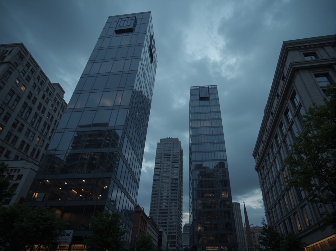 Prompt: Monochromatic watching towers, sleek metallic surfaces, bold geometric shapes, minimalist aesthetic, clean lines, industrial materials, urban cityscape, gloomy cloudy sky, dramatic spotlighting, high contrast ratio, cinematic atmosphere, 1/1 composition, low-angle shot, moody color palette, dark blues and greys, neon accent lights, futuristic vibe, avant-garde architecture.