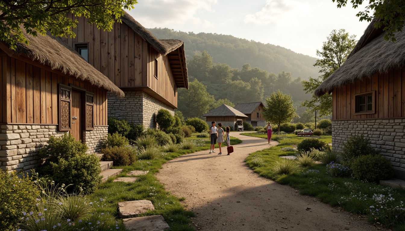 Prompt: Rustic countryside, wooden farmhouses, stone walls, thatched roofs, earthy tones, natural materials, reclaimed wood accents, distressed finishes, vintage metal decorations, overgrown gardens, wildflower fields, winding dirt paths, serene rural landscapes, soft warm lighting, shallow depth of field, 3/4 composition, realistic textures, ambient occlusion.