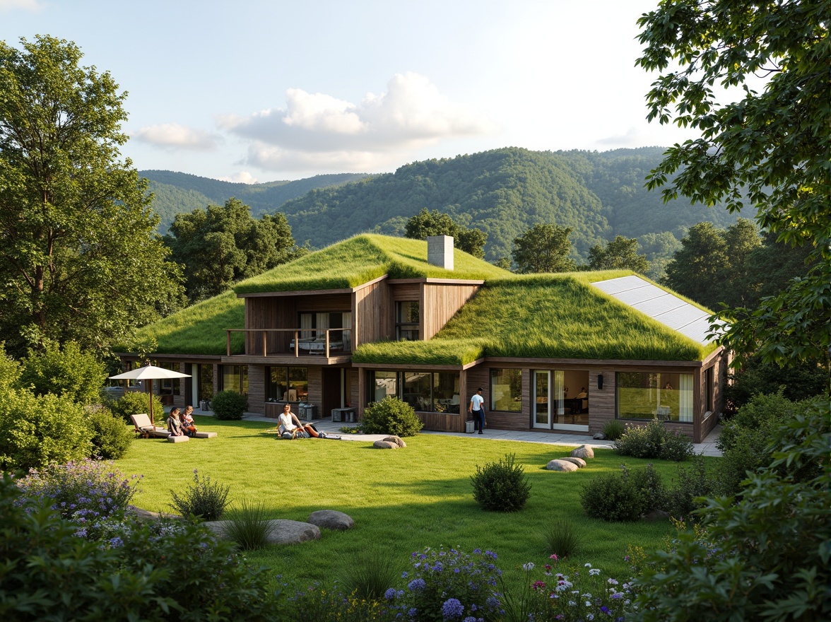 Prompt: Rustic rural cottage, lush green roofs, solar panels, wind turbines, natural stone walls, wooden accents, earthy tones, eco-friendly materials, sustainable design, scenic countryside views, rolling hills, verdant forests, wildflower meadows, serene atmosphere, soft warm lighting, shallow depth of field, 3/4 composition, panoramic view, realistic textures, ambient occlusion.Please let me know if this meets your requirements!