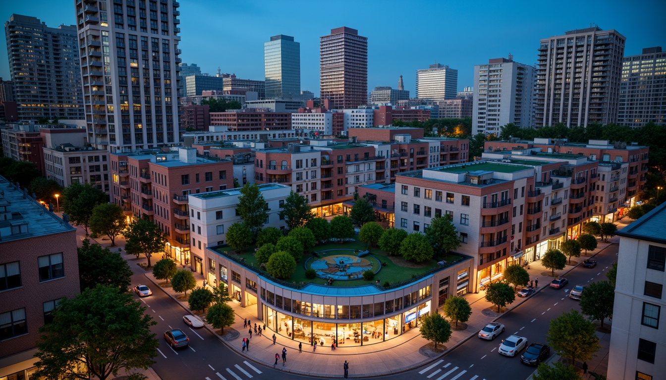 Prompt: Vibrant cityscape, bustling streets, modern skyscrapers, green roofs, urban parks, pedestrian walkways, bike lanes, street art, graffiti murals, eclectic architecture, mixed-use developments, public transportation hubs, busy intersections, neon lights, nighttime ambiance, shallow depth of field, 1/2 composition, panoramic view, realistic textures, ambient occlusion.