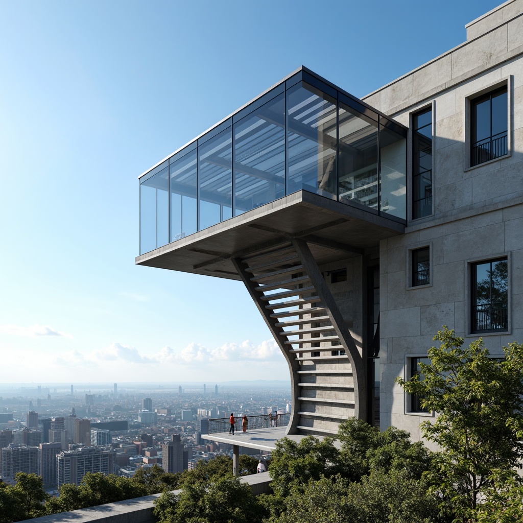 Prompt: Futuristic watchtower, sleek metallic framework, minimalist design, angular lines, bold cantilevers, exposed ductwork, industrial materials, raw concrete walls, steel beams, modernist architecture, elevated vantage points, panoramic views, urban landscapes, city skylines, bright blue skies, dramatic shadows, high contrast lighting, deep depth of field, 1/1 composition, realistic textures, ambient occlusion.