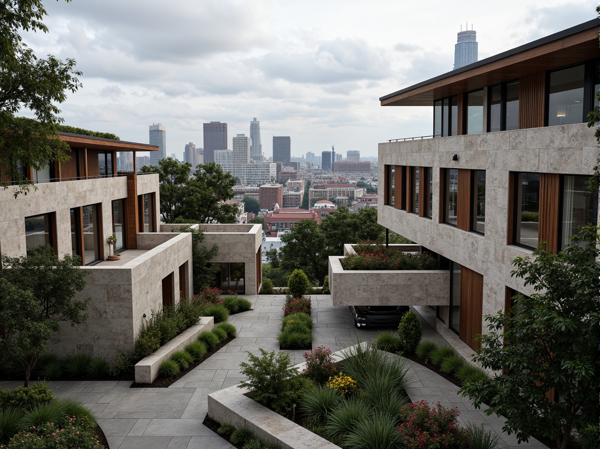 Prompt: Rustic stone walls, smooth glass facades, rough-hewn wooden accents, sleek metal cladding, vibrant green roofs, intricate brick patterns, ornate concrete details, modern minimalist architecture, urban cityscape, cloudy grey sky, dramatic lighting, high contrast ratio, shallow depth of field, 1/2 composition, realistic textures, ambient occlusion.