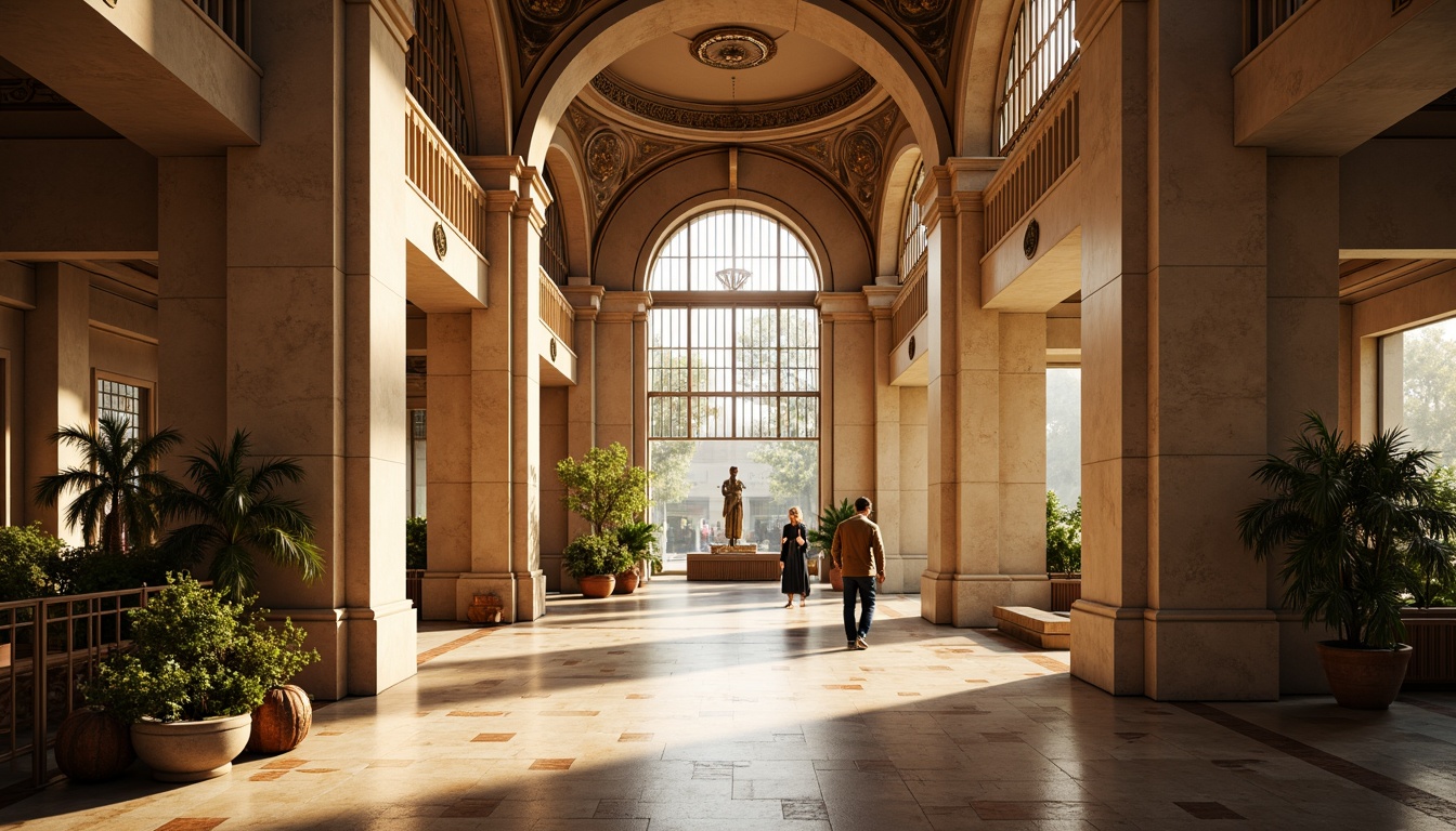 Prompt: Elegant neoclassical market hall, sand-casted stone walls, ornate columns, intricate archways, grandiose high ceilings, polished marble floors, warm golden lighting, soft shadows, subtle texture details, realistic material reflections, ambient occlusion, 1/1 composition, symmetrical framing, shallow depth of field.