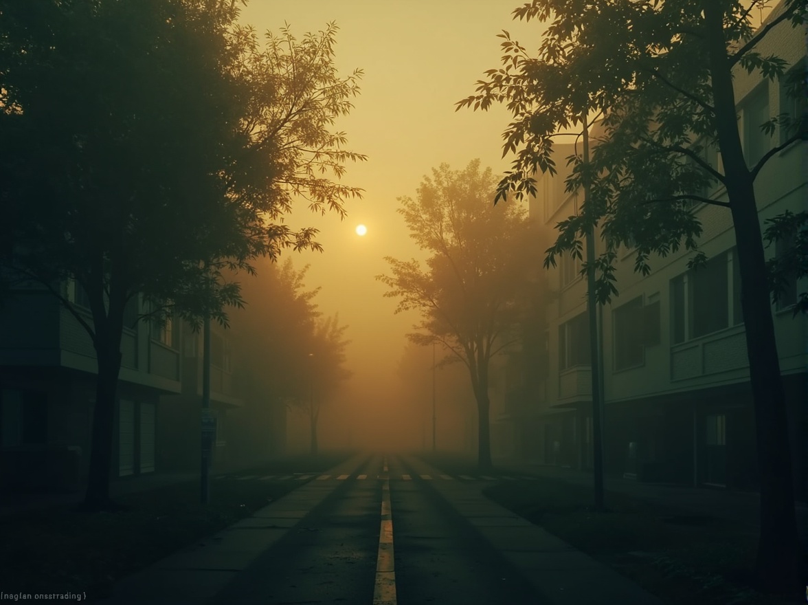 Prompt: Moody atmosphere, foggy mist, mysterious twilight, warm golden lighting, soft focus, cinematic tone, vintage color grading, earthy tones, muted pastels, deep blues, rich greens, atmospheric perspective, subtle gradient, layered textures, realistic ambient occlusion.