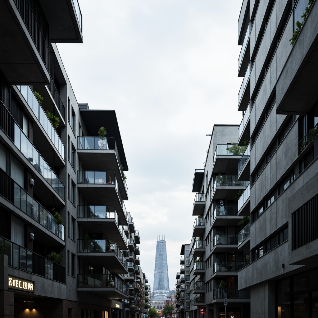 Prompt: Sleek watching towers, modernist architecture, minimalist design, clean lines, right-angled structures, steel frames, glass fa\u00e7ades, cantilevered roofs, open floor plans, industrial materials, exposed ductwork, metal railings, functional simplicity, urban cityscape, cloudy grey sky, dramatic shading, high contrast lighting, 1/1 composition, symmetrical framing, deep depth of field, realistic reflections.