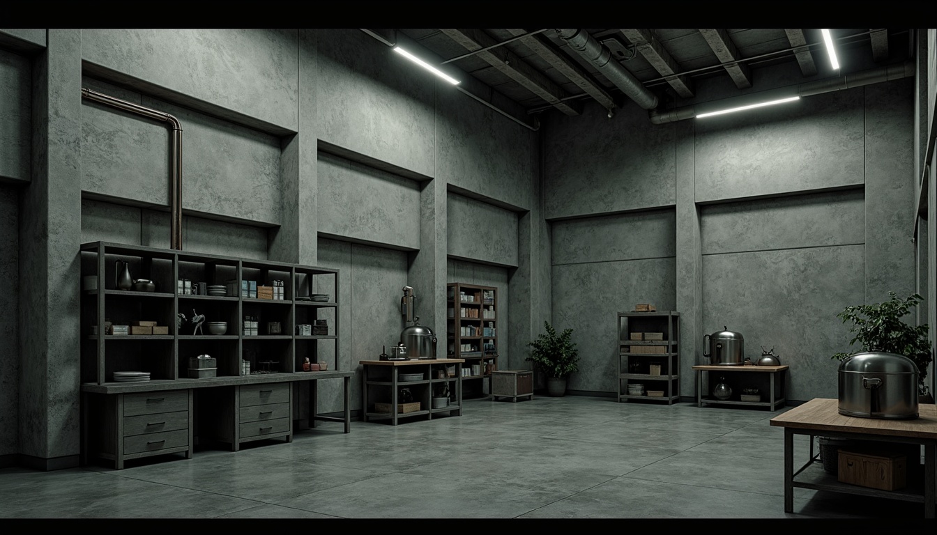 Prompt: Rough-hewn laboratory, exposed concrete walls, brutalist architecture, industrial-style lighting, metallic equipment, scientific instruments, minimalist decor, raw textures, monochromatic color scheme, harsh shadows, dramatic lighting, low-angle shot, cinematic composition, shallow depth of field, realistic render.