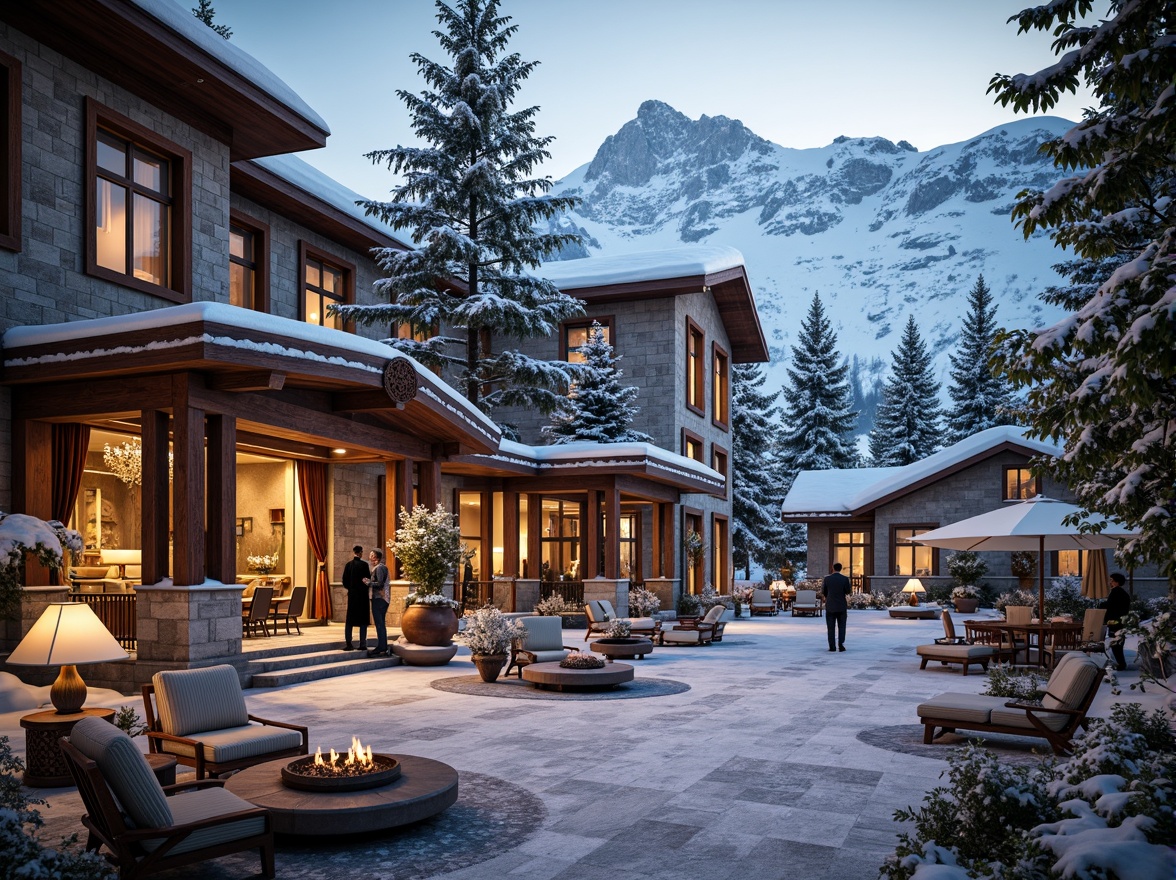 Prompt: Grandiose ski resort, snow-capped mountains, frozen lakes, luxurious lodges, ornate wooden facades, intricate stone carvings, golden accents, lavish furnishings, velvet drapes, crystal chandeliers, marble floors, sweeping staircases, grand ballrooms, opulent suites, regal thrones, frosty mornings, soft powdery snow, warm cozy fireplaces, rustic wooden beams, Renaissance-inspired architecture, dramatic lighting effects, cinematic composition, 1/1 aspect ratio, shallow depth of field.