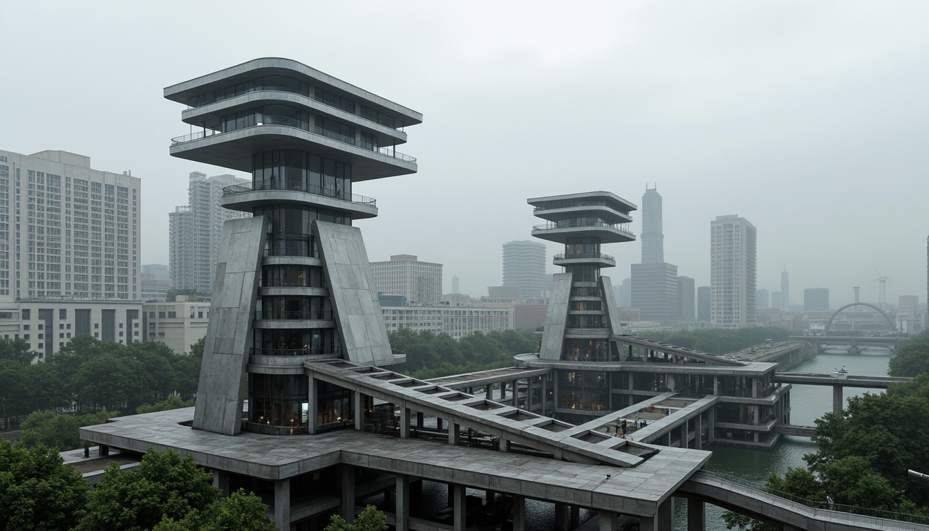 Prompt: Futuristic watchtower, modernist architecture, sleek metal structures, cantilevered floors, angular lines, minimalist design, exposed ductwork, industrial materials, steel beams, concrete foundations, geometric shapes, urban landscape, city skyline, misty atmosphere, low-key lighting, shallow depth of field, 1/2 composition, realistic textures, ambient occlusion.