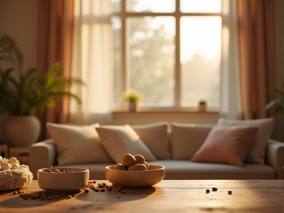 Prompt: Soft warm lighting, pastel hues, calming atmosphere, natural materials, wooden textures, earthy tones, muted colors, soothing ambiance, gentle contrast, subtle gradations, 3/4 composition, shallow depth of field, realistic renderings, ambient occlusion.