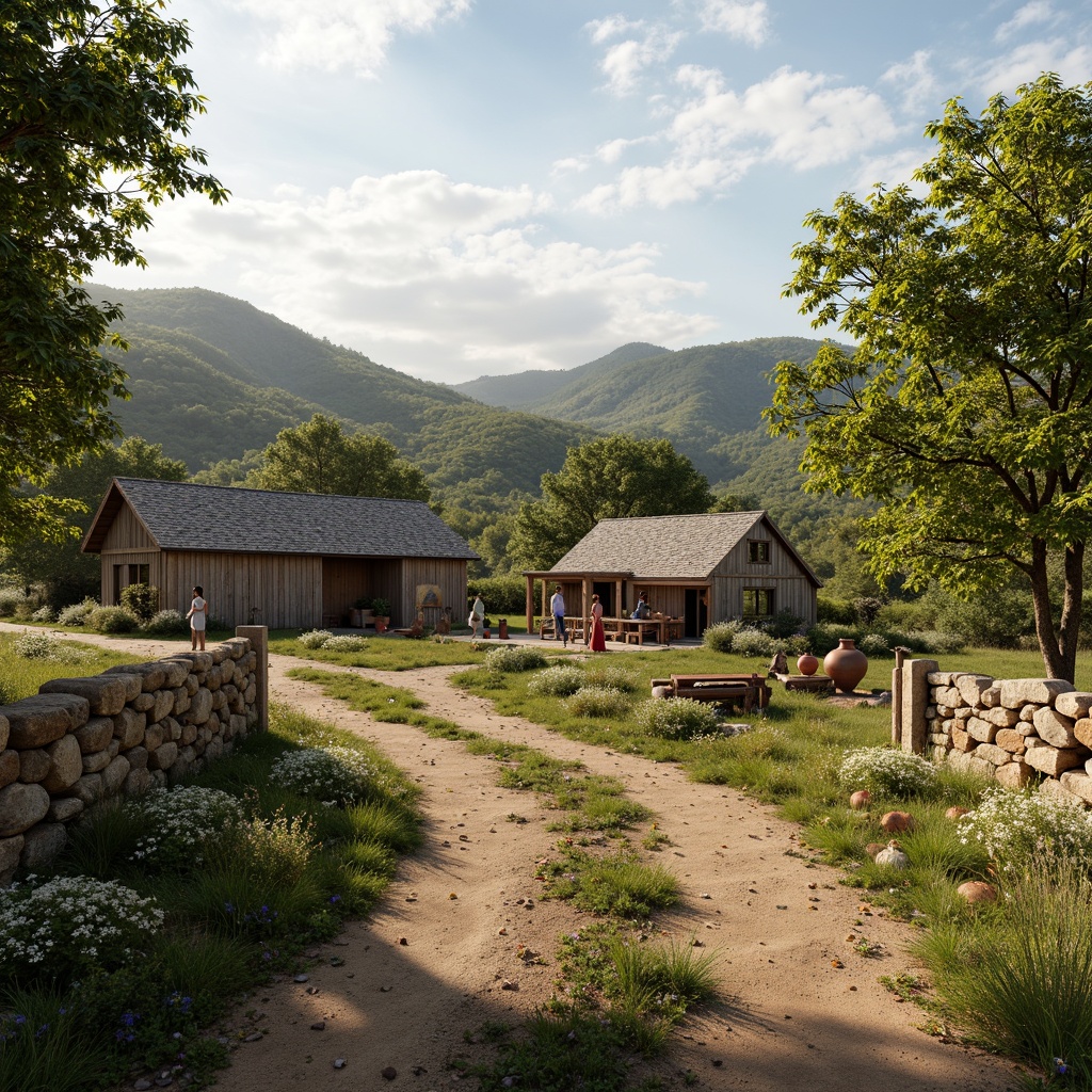 Prompt: Rustic rural landscape, rolling hills, traditional farmhouses, weathered wooden fences, wildflower meadows, vintage agricultural equipment, earthenware pottery, natural stone walls, earthy color palette, warm sunny day, soft diffused lighting, shallow depth of field, 2/3 composition, intimate viewpoint, realistic textures, ambient occlusion.