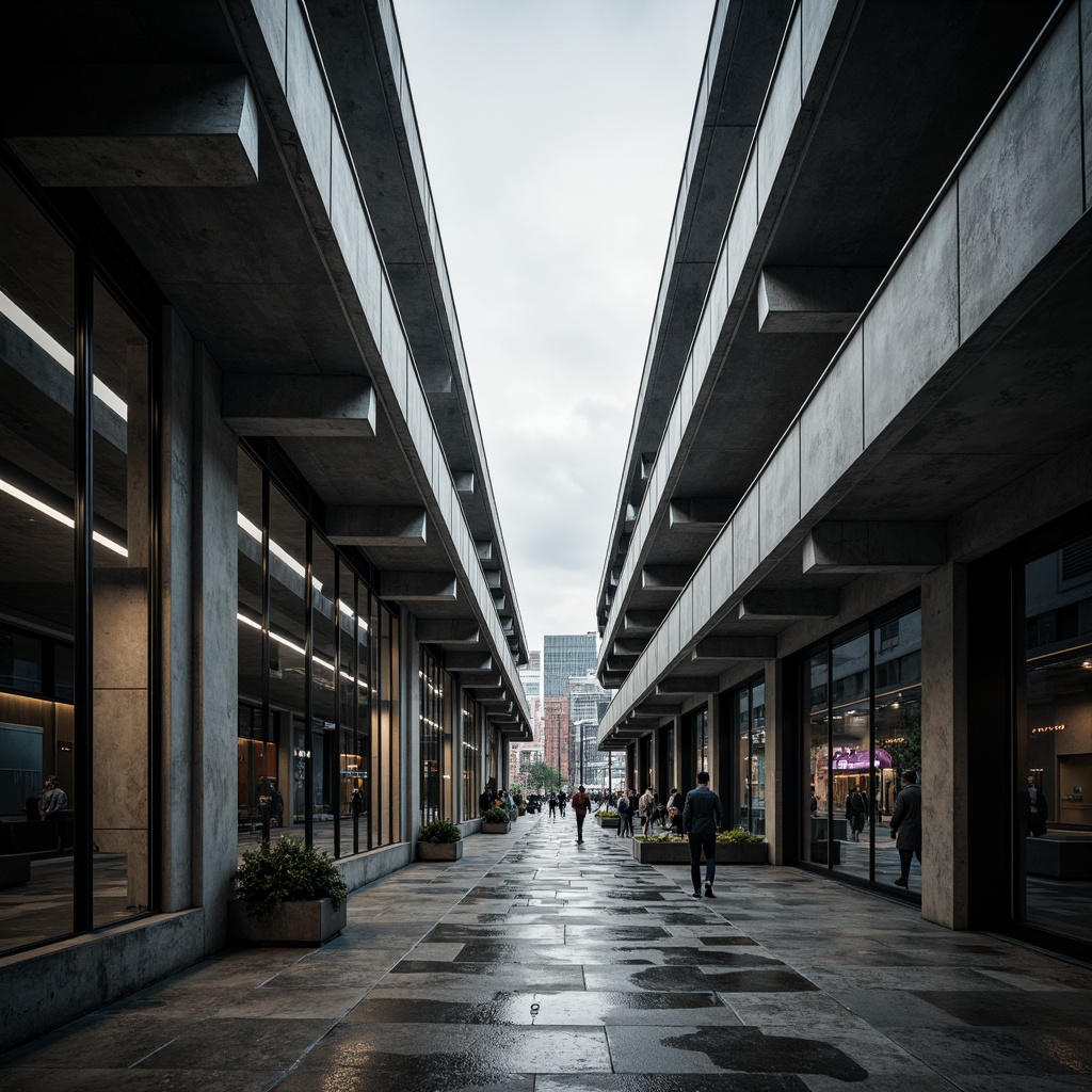 Prompt: Polished concrete floors, exposed steel beams, raw industrial materials, minimalist ornamentation, sleek glass facades, reflective metal surfaces, brutalist architecture, urban cityscape, overcast skies, dramatic shadowing, high contrast lighting, 1/1 composition, symmetrical framing, moody atmosphere, abstract geometric patterns, monochromatic color scheme, bold typography, clean lines, functional simplicity, innovative use of materials.