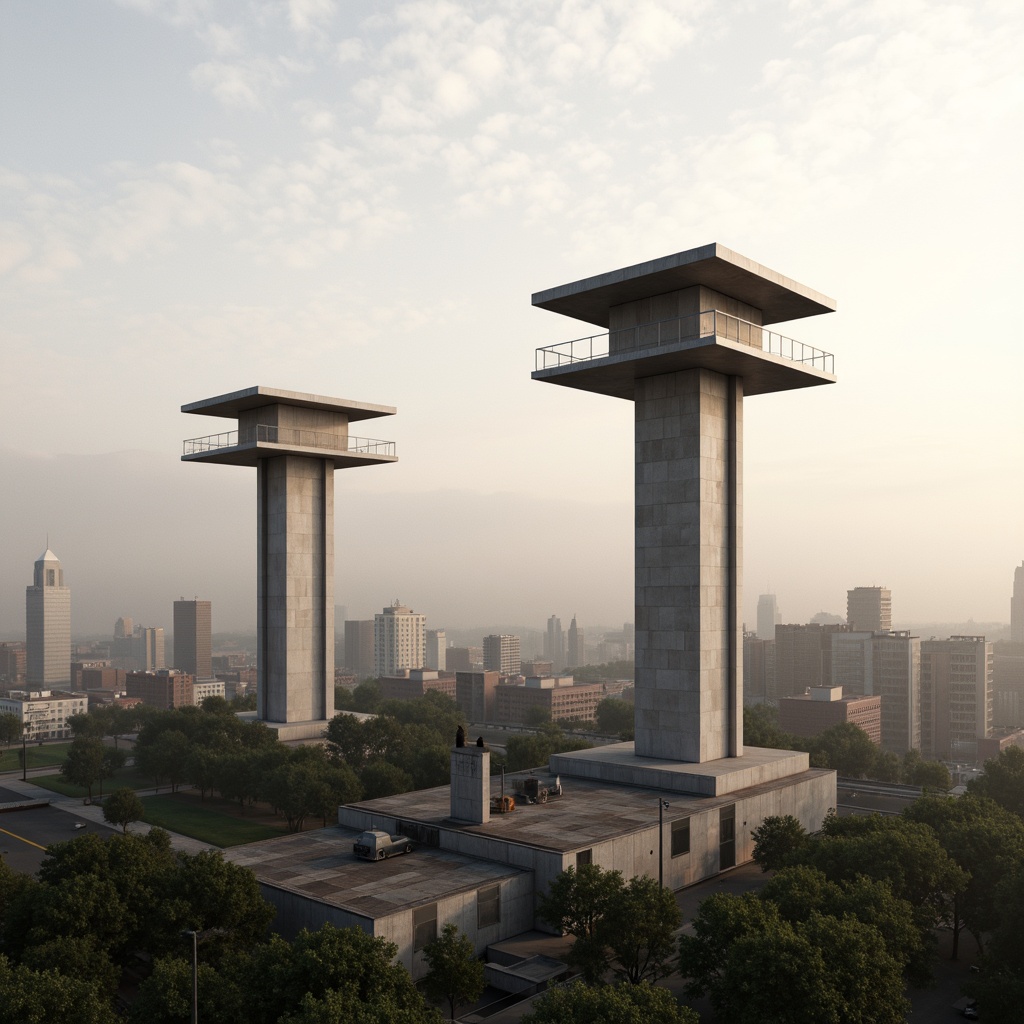 Prompt: Sleek watchtowers, geometric shapes, clean lines, minimalist design, modernist architecture, reinforced concrete structures, steel beams, industrial materials, functional simplicity, urban landscapes, city skylines, morning mist, soft warm lighting, shallow depth of field, 1/1 composition, realistic textures, ambient occlusion.