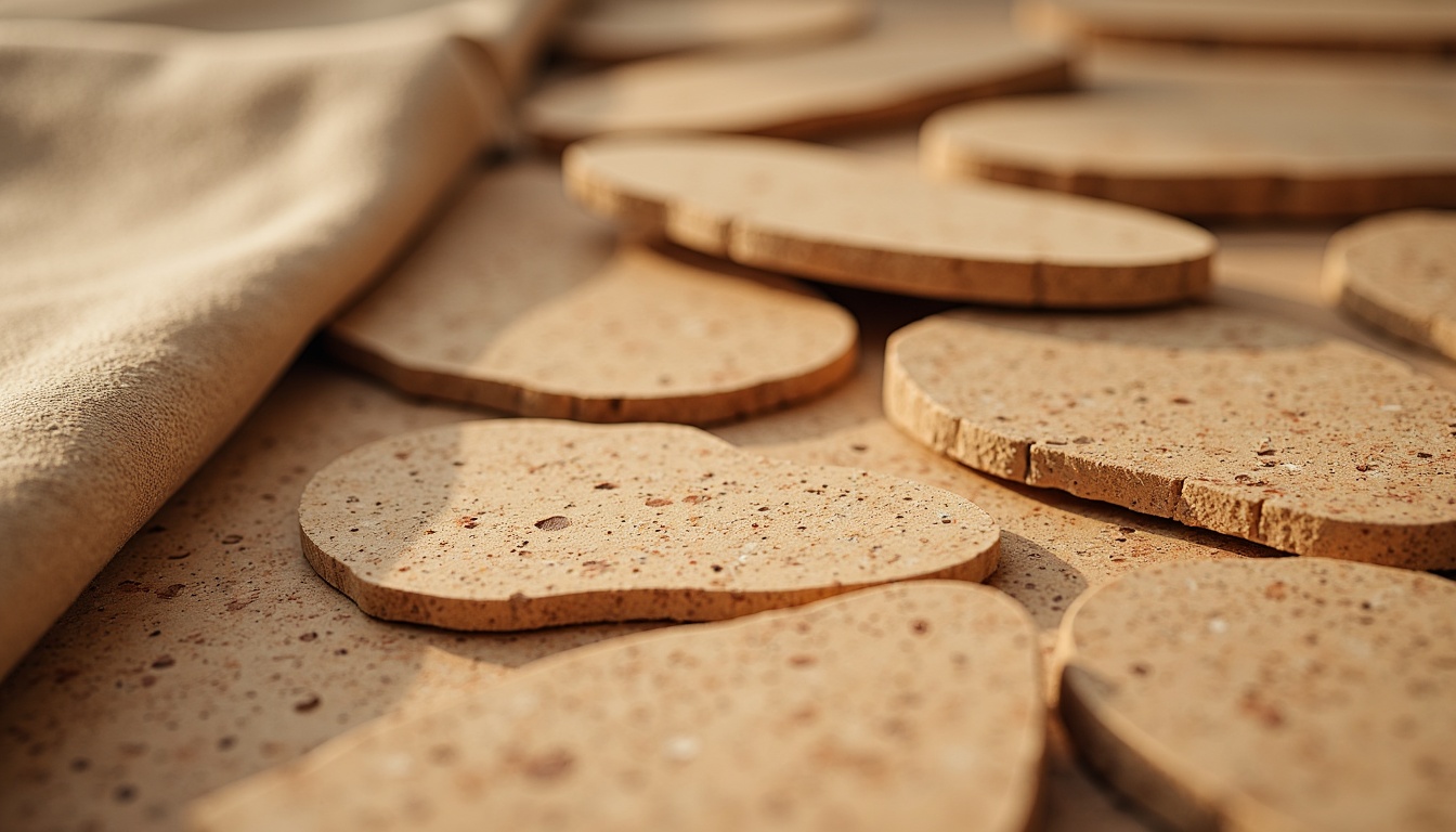 Prompt: Natural cork material, earthy tone, organic texture, sustainable design, eco-friendly furniture, warm beige color, subtle grain pattern, soft tactile feel, rustic charm, vintage aesthetic, distressed finish, natural imperfections, organic shapes, free-form composition, bohemian style, cozy atmosphere, warm lighting, shallow depth of field, 1/1 composition.